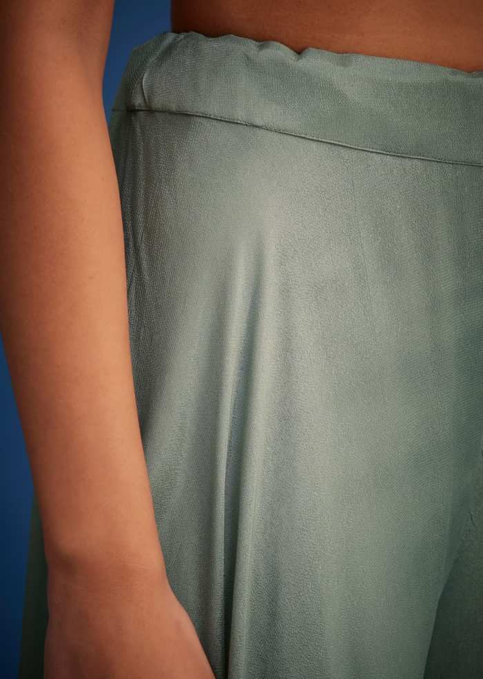 Sage Green Georgette Embroidered Cape Palazzo Set