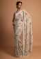 Sage green georgette saree with floral digital print Online - Kalki Fashion