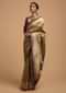 Sage Green Pure Handloom Saree In Silk With Woven Floral Buttis And Purple Border Online - Kalki Fashion