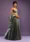 Sage Grey Skirt And Bustier With Pleat Detailing, Embroidered Buttis And Ruffle Dupatta