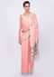 Salmon pink Linen saree with self thread embroidered butti  only on Kalki