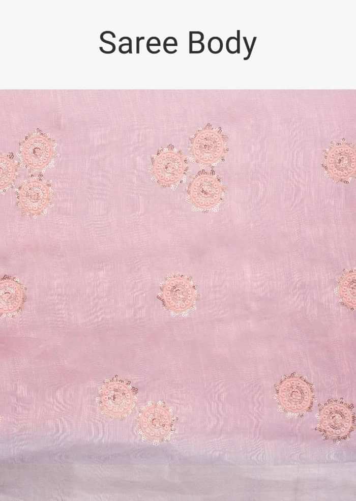Salmon pink Linen saree with self thread embroidered butti  only on Kalki
