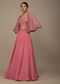 Salmon Pink Festive Embroidered Lehenga Set With Cape In Organza