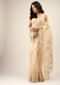 Sand Beige Saree In Organza With Multi Colored Applique Flowers And Cut Dana Accents