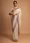 Sand Beige Saree With Grape Purple Pallu And Weaved Floral Jaal Online - Kalki Fashion