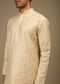 Sand Beige Kurta Set In Silk With Thread And Abla Embroidered Geometric Motifs In Striped Design