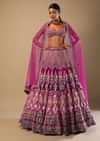 Sangria Lehenga Choli In Velvet With Colorful Resham And Sequin Flowers And Golden Cut Dana Adorned Moroccan Motifs