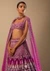 Sangria Lehenga Choli In Velvet With Colorful Resham And Sequin Flowers And Golden Cut Dana Adorned Moroccan Motifs