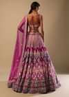 Sangria Lehenga Choli In Velvet With Colorful Resham And Sequin Flowers And Golden Cut Dana Adorned Moroccan Motifs