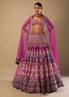 Sangria Lehenga Choli In Velvet With Colorful Resham And Sequin Flowers And Golden Cut Dana Adorned Moroccan Motifs