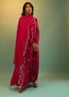 Scarlet Red Anarkali Suit In Georgette With Multi Colored Thread And Sequins Embroidered Floral Design On The Kalis Online - Kalki Fashion