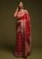 Scarlet Red Banarasi Saree In Georgette With Colorful Woven Floral Border And Checks Design Online - Kalki Fashion