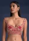 Scarlet Red Blouse In Raw Silk With Floral Jaal Embroidery