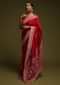 Scarlet Red Saree In Crepe SIlk With Woven Buttis And Bandhani