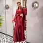 Kajal Aggarwal in Kalki Scarlet Fusion Red Pleated Saree