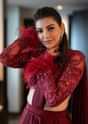 Kajal Aggarwal in Kalki Scarlet Fusion Red Pleated Saree
