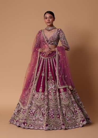 Scarlet Red Raw Silk 16 Kali Zardosi Lehenga With Koti Style Blouse Set