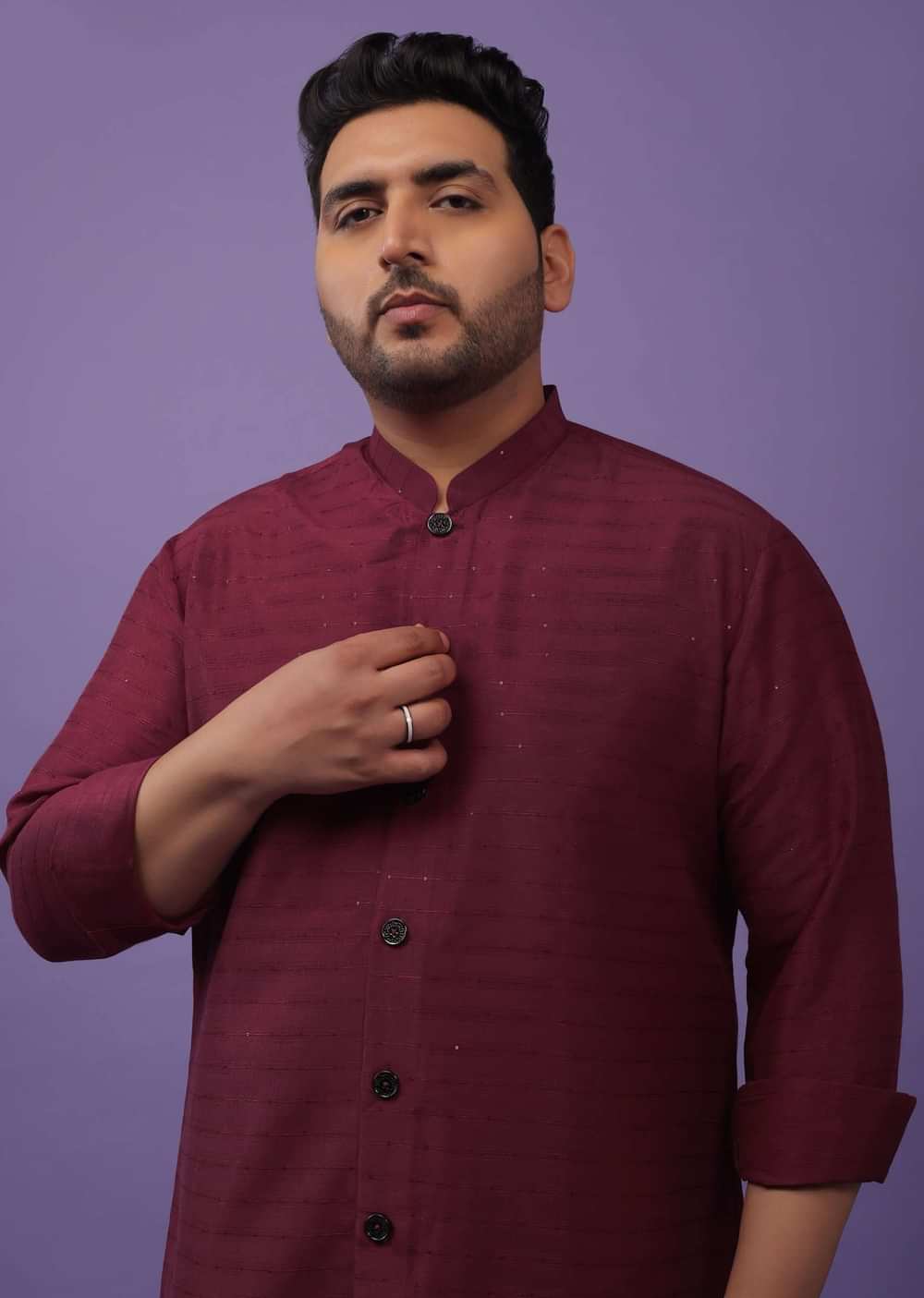 Berry Red Art Silk Kurta With Sequins Work
