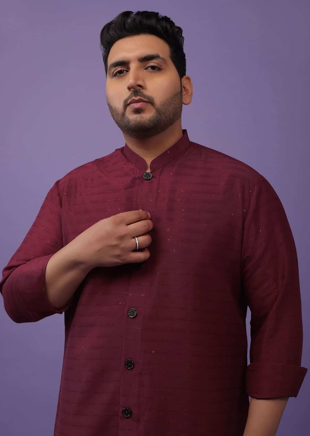 Berry Red Kurta In Art Silk With Sequins Work