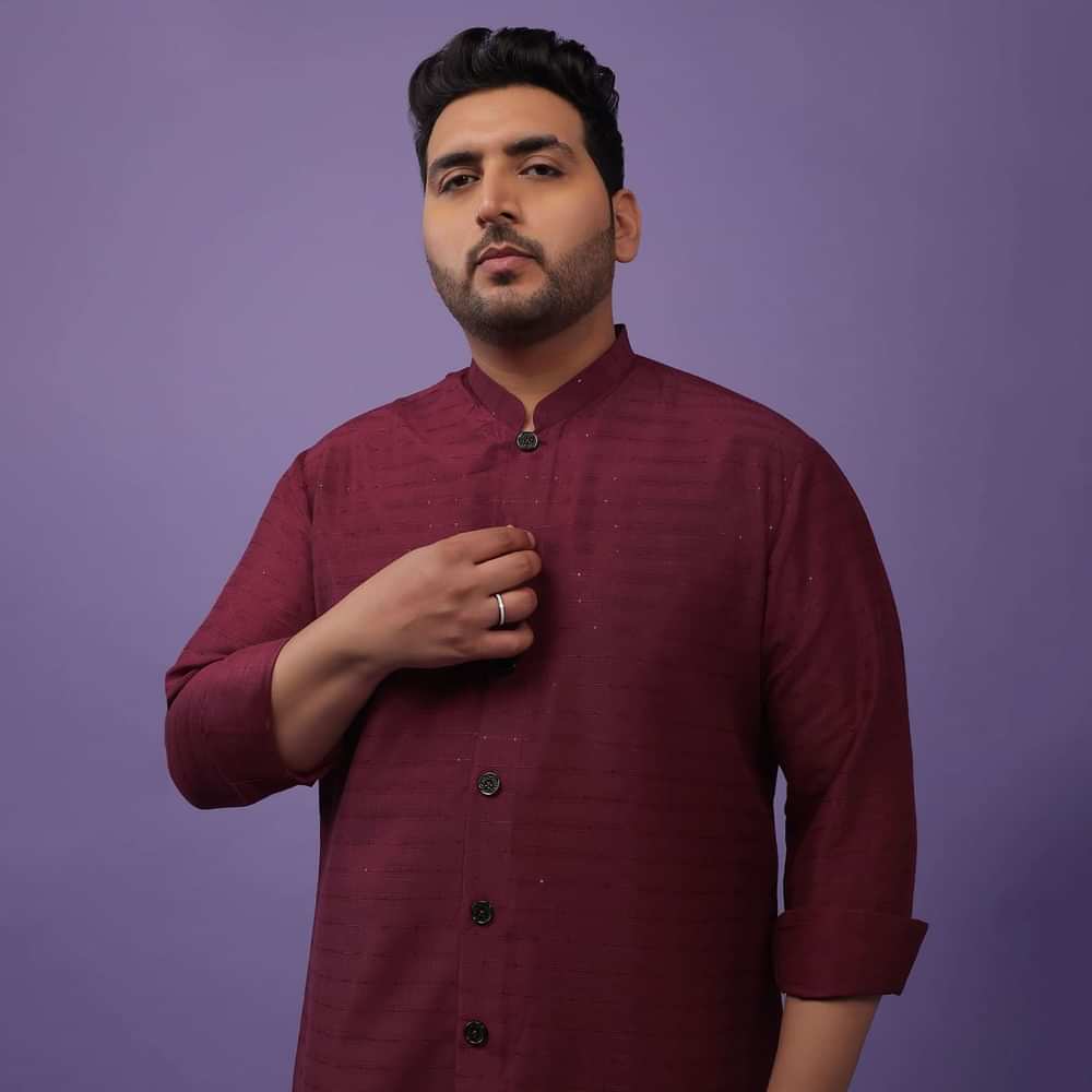 Berry Red Kurta In Art Silk With Sequins Work