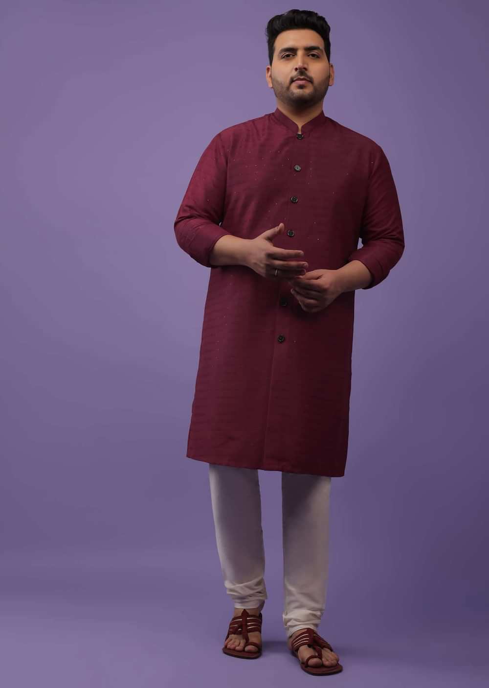 Berry Red Art Silk Kurta With Sequins Work