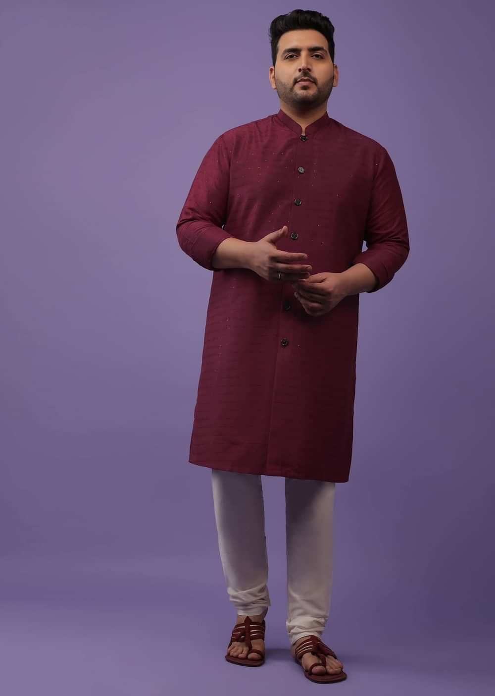 Berry Red Kurta In Art Silk With Sequins Work