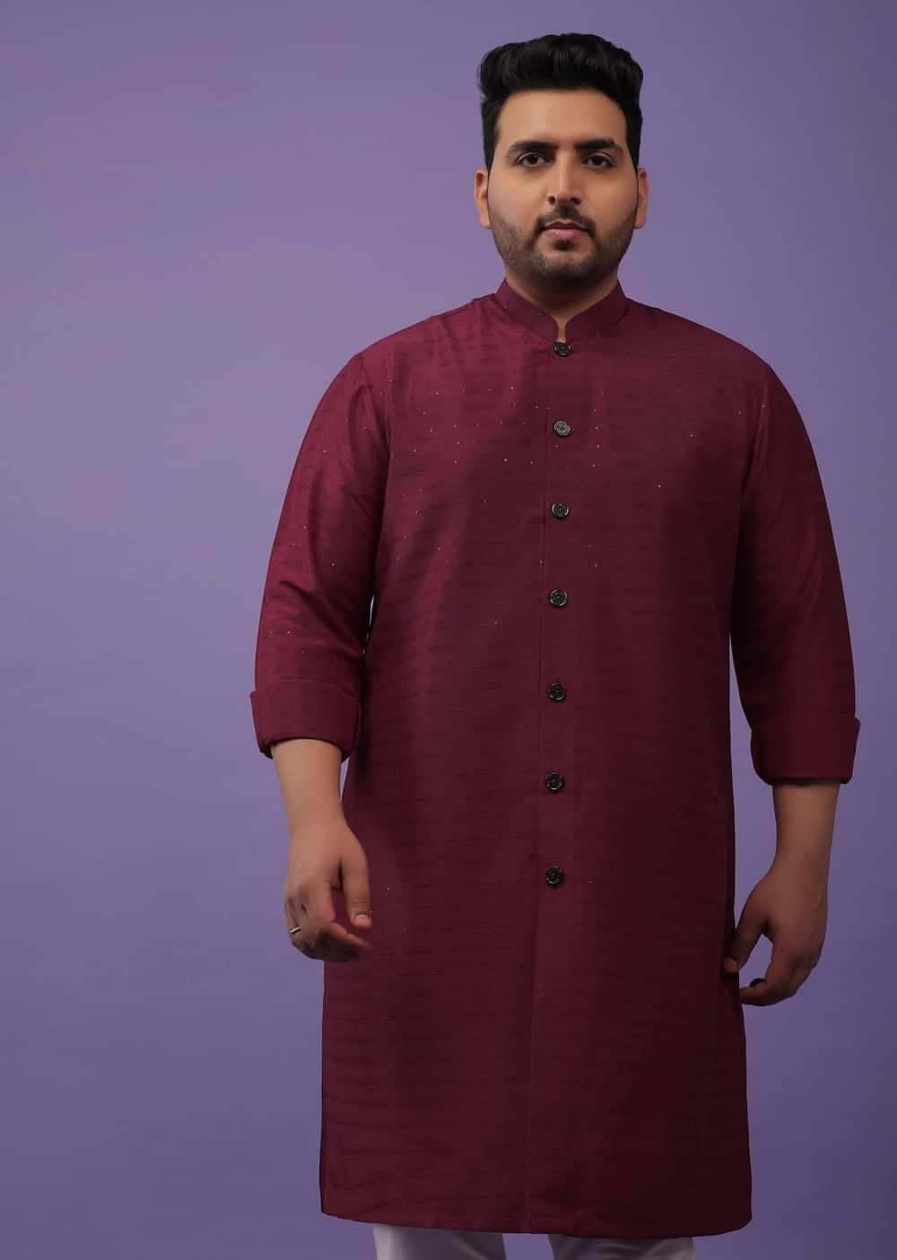 Berry Red Kurta In Art Silk With Sequins Work