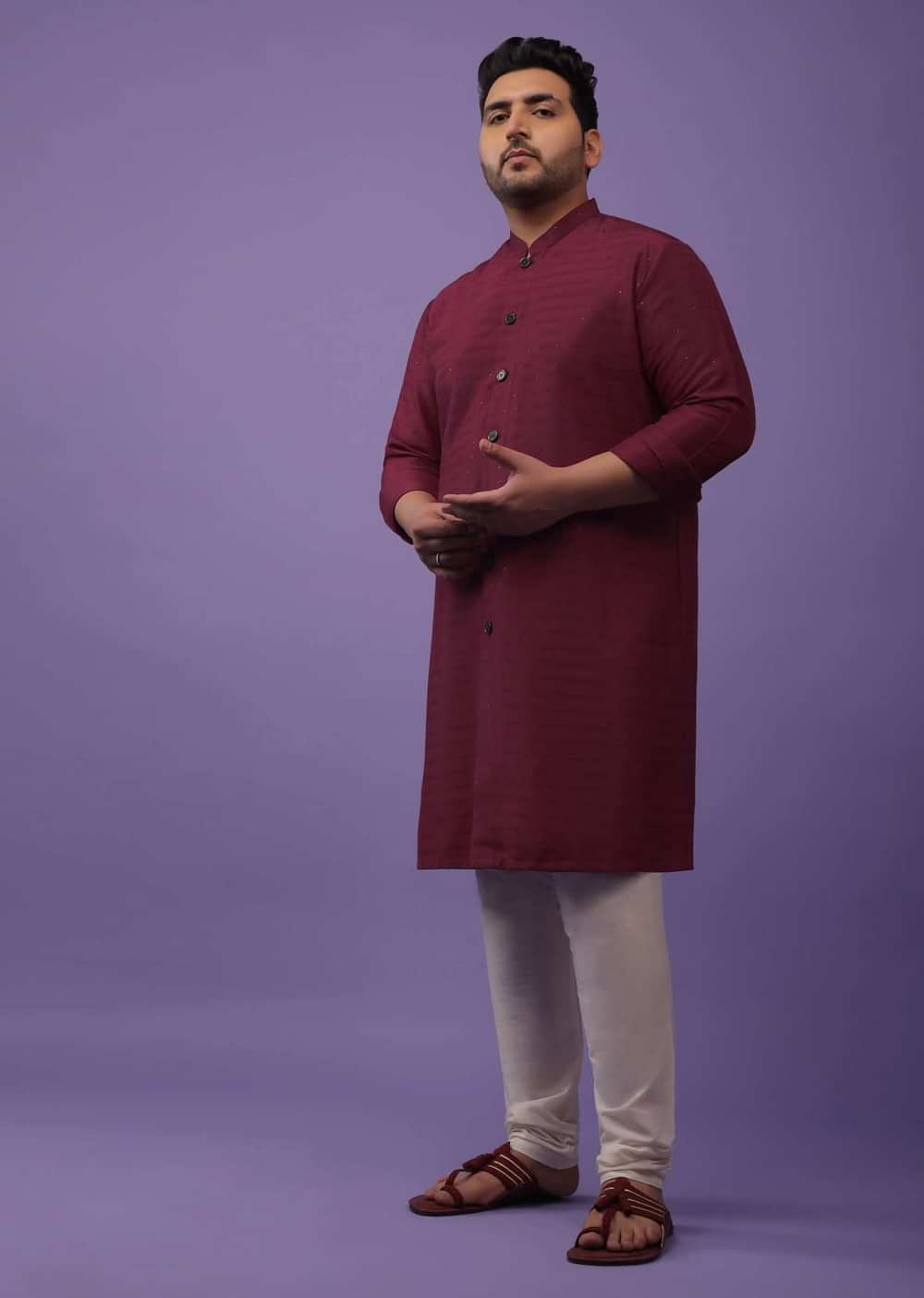 Berry Red Art Silk Kurta With Sequins Work