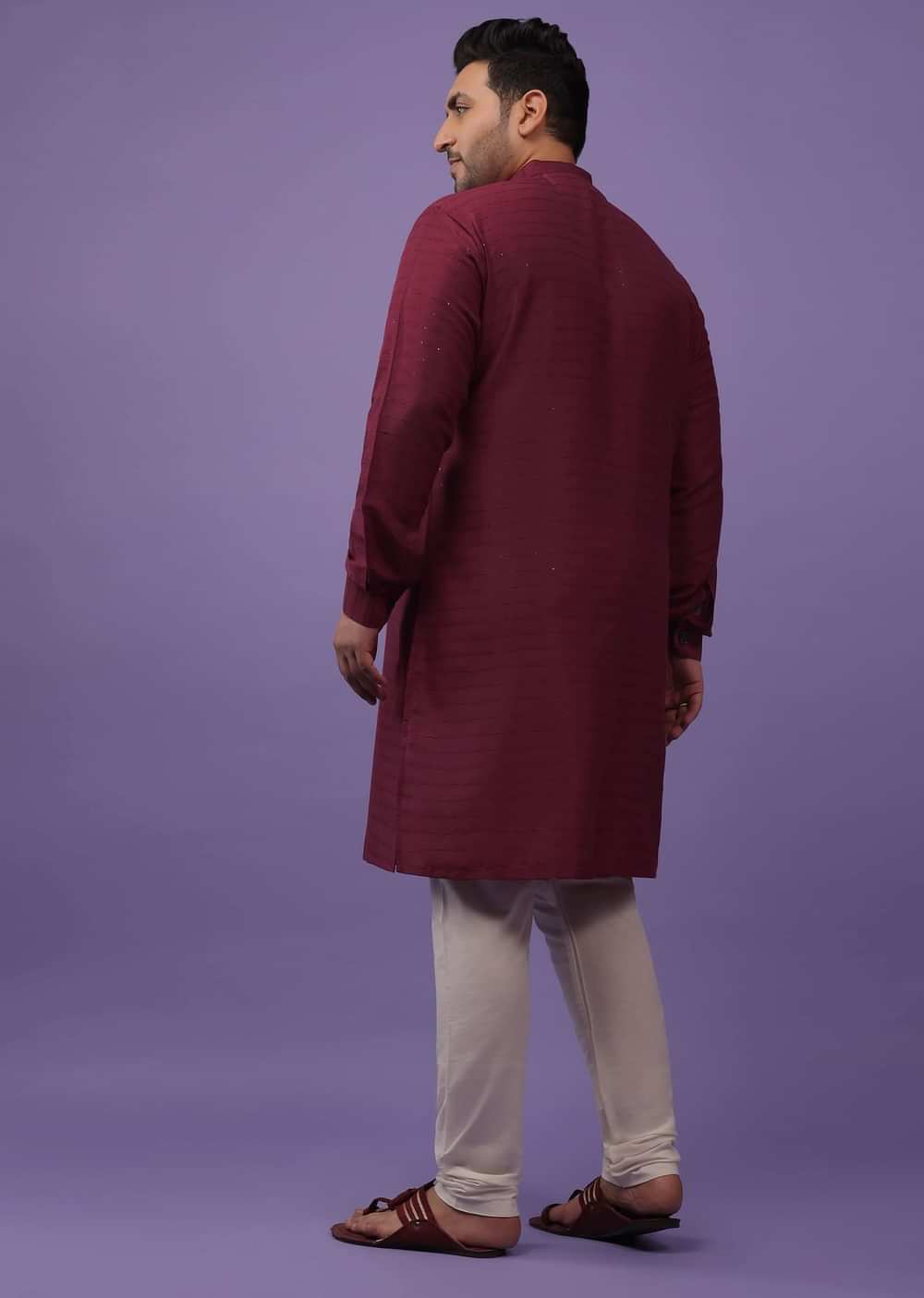 Berry Red Kurta In Art Silk With Sequins Work