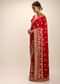 Scarlet Red Saree In Satin With Hand Embroidered Gotta Patti And Zardosi Work In Floral Motifs
