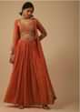 Fire Orange Palazzo Suit In Georgette With Mirror And Sequins Embroidery