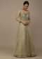 Beige Festive Embroidered Suit Set In Georgette With Net Jacket And Waistbelt