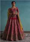 Rose Pink Embroidered 16 Kali Bridal Lehenga In Raw Silk