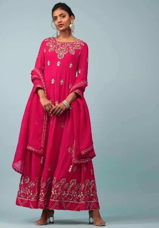 Teaberry Pink Embroidered Anarkali Suit In Georgette