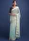 Sea Foam Blue Saree In Chanderi Silk With Weaved Golden Checks Online - Kalki Fashion