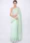 Sea green georgette saree in lucknowi embroidery only on kalki