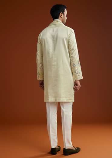 Sea Green Mirrorwork Kurta Jacket Set With Dupatta