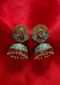 Sea green peacock motif jhumkas with moti drops  only on kalki