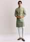 Sea Green Silk Kurta Jacket Set With Geometric Print