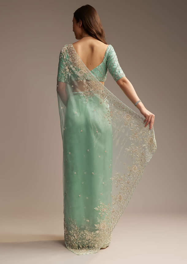 Sea Green Tissue Saree with Cutdana Embroidery