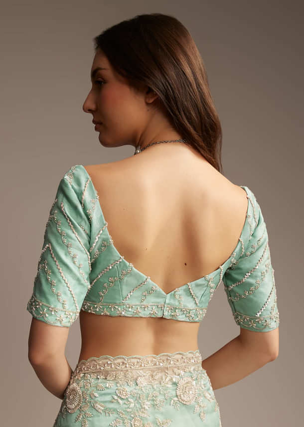 Sea Green Tissue Saree with Cutdana Embroidery