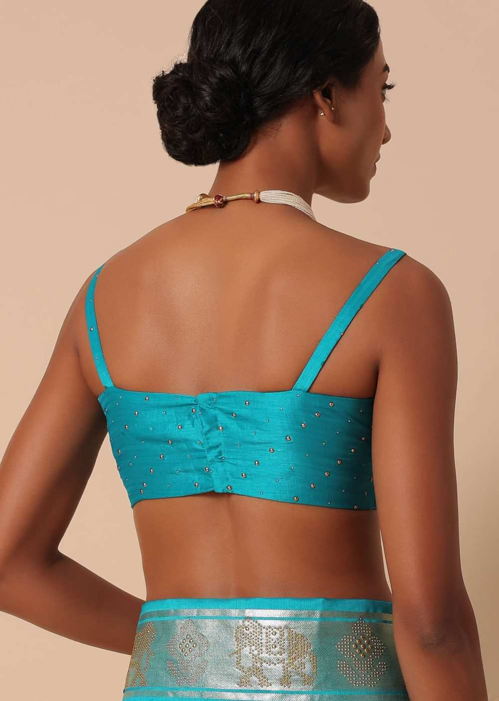 Sea Blue Patola Saree In Silk With Foil Worked Border And Unstitched Blouse Piece