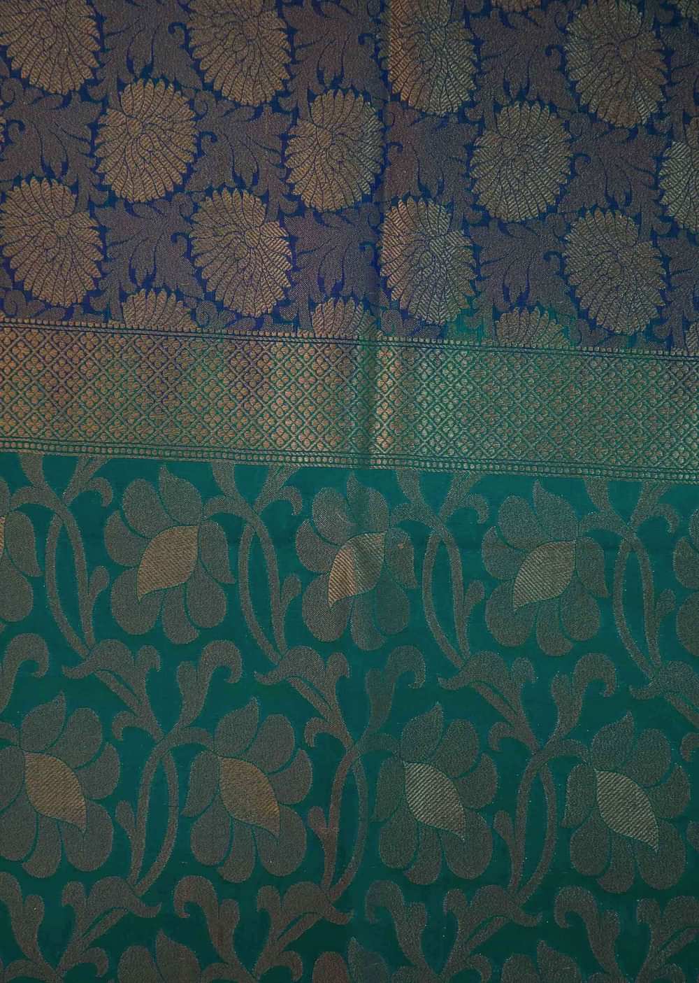 Sea blue saree featuring in floral weave only on Kalki