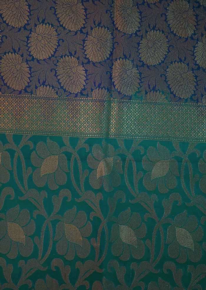 Sea blue saree featuring in floral weave only on Kalki