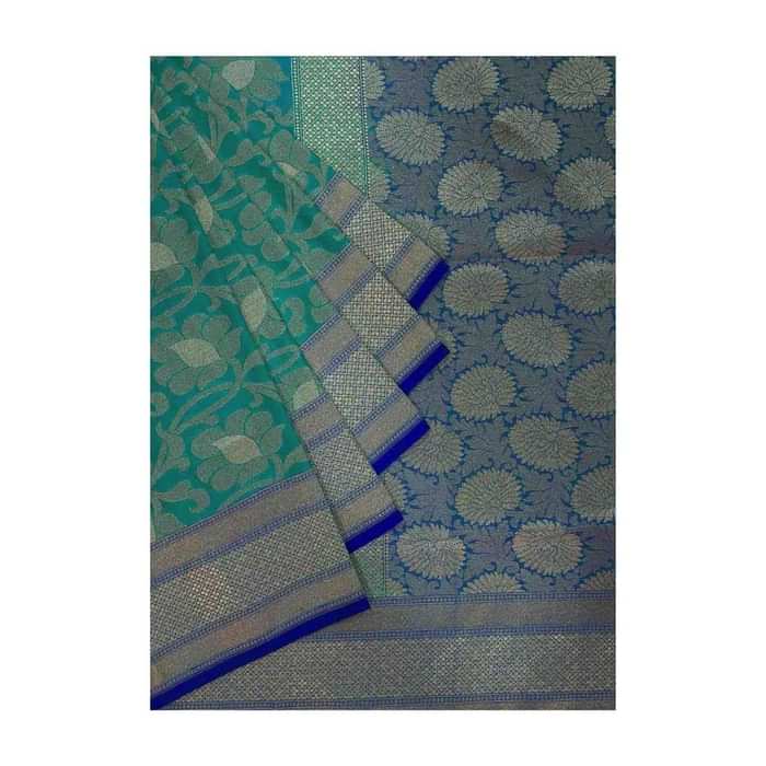 Sea blue saree featuring in floral weave only on Kalki
