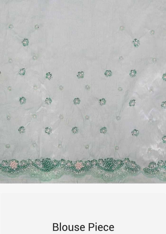 Sea blue saree in embroidered net with resham and cut dana embroidery only on Kalki