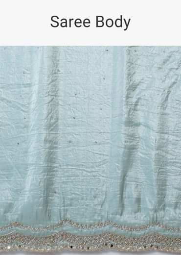 Sea Blue Tissue Saree With Mirror Work And Unstitched Blouse Piece