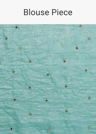 Sea Blue Tissue Saree With Mirror Work And Unstitched Blouse Piece