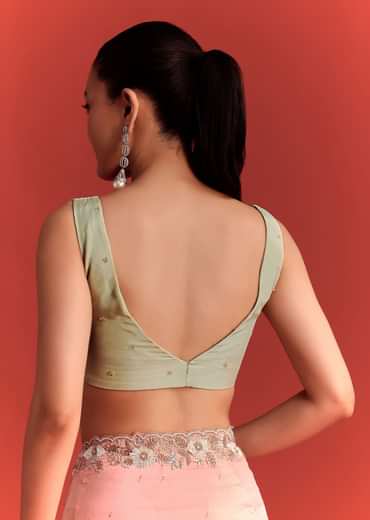 Sea Green And Light Pink Shaded Saree In Crepe Silk With Cutdana Embellishment