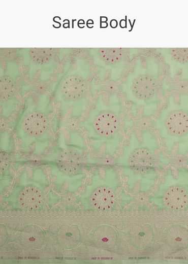 Sea Green Handloom Banarasi Saree In Uppada Silk With Unstitched Blouse